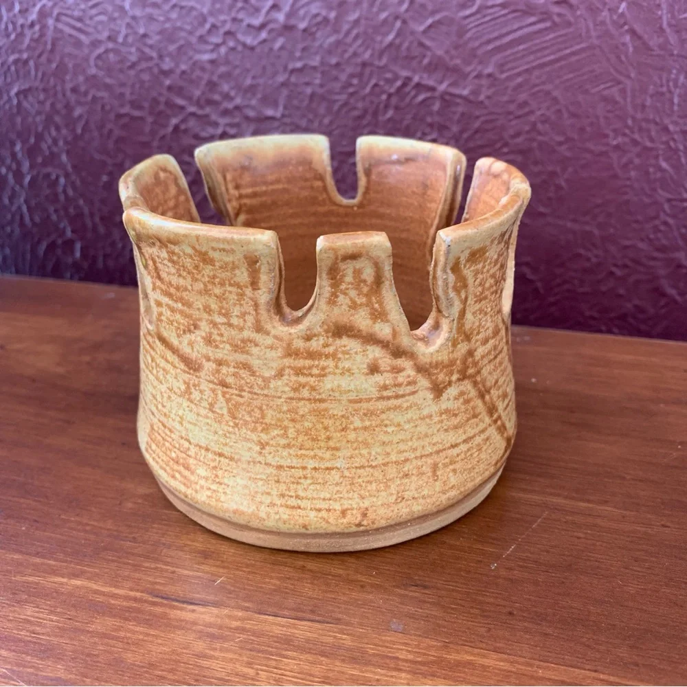 Abstract Studio art stoneware pottery Vessel candle holder signed